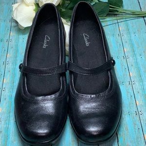 Clark’s Black Leather Mary Jane Wedge